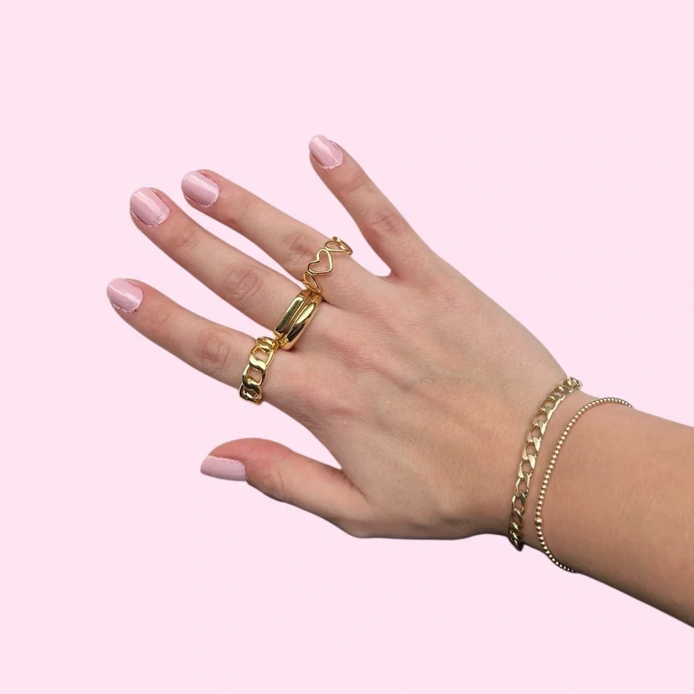 18k Gold Plated Adjustable Chunky Ring Set